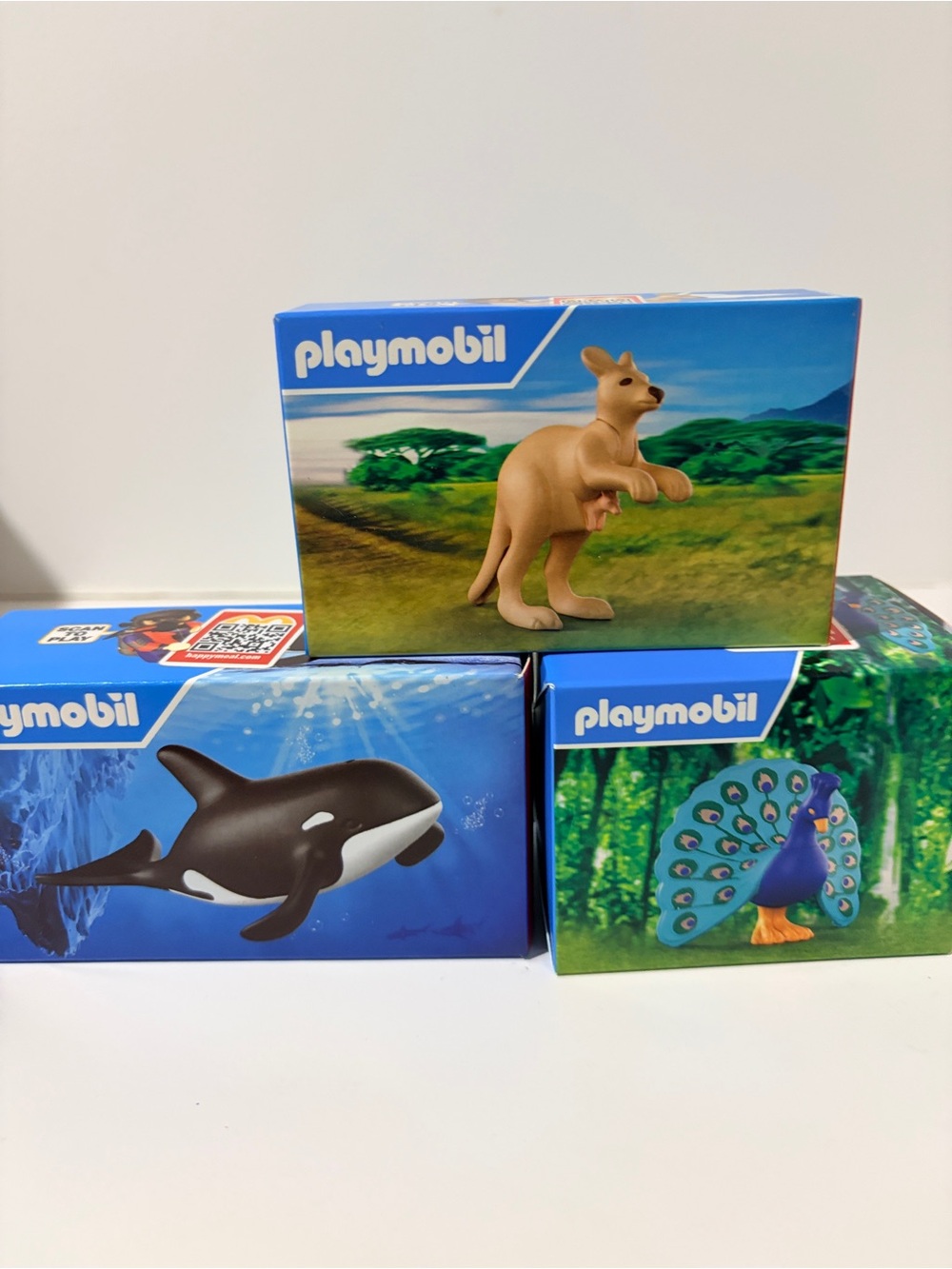 Happy meal Kids Toy Animal Pack - Kangaroo, Orca & Peacock - Brown/Black/Blue